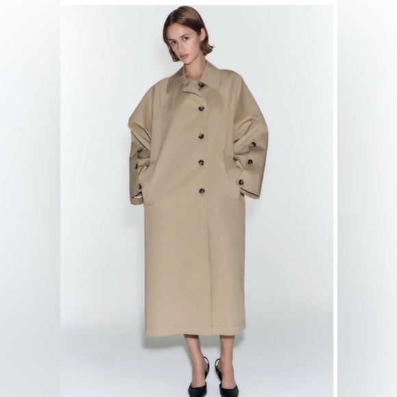 Zara Khaki Buttoned Oversized Trench Coat - Size MEDIUM - NWT *** LAST ONE*** - Picture 7 of 10